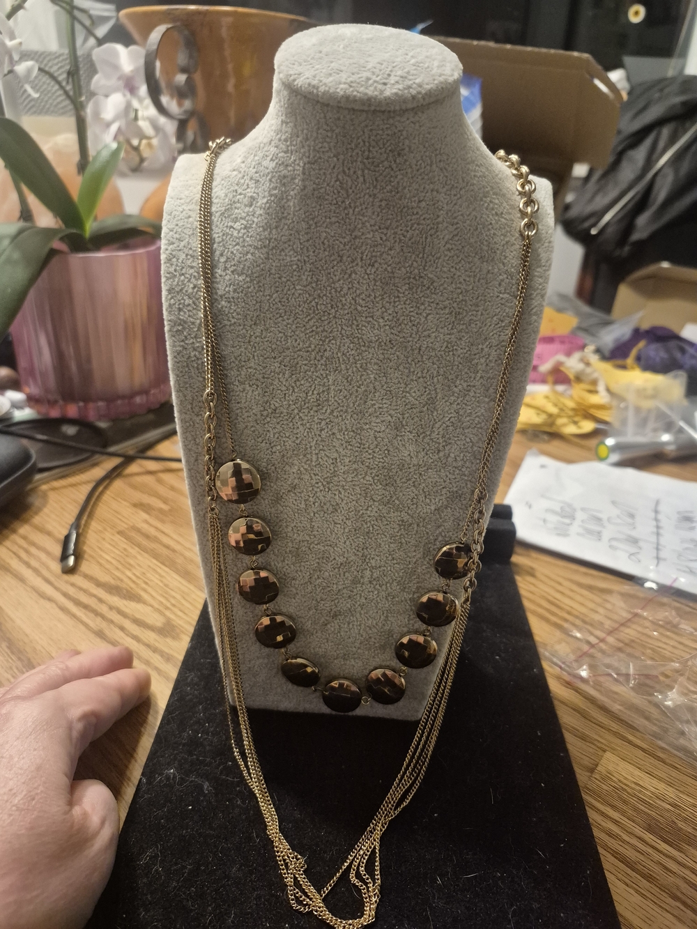 Gold-Tone Multi-Strand Necklace with Faceted Gold Beads